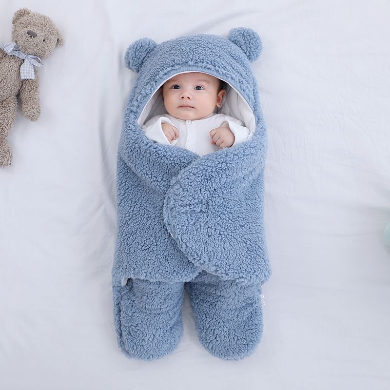 Baby Wrap Swaddle Bear Blanket for Newborn Sleeping Bag Unisex Babie Shawl Blanket Suit Organic Swadding Scarf 100% Cotton Warm: Blue / 6-9M
