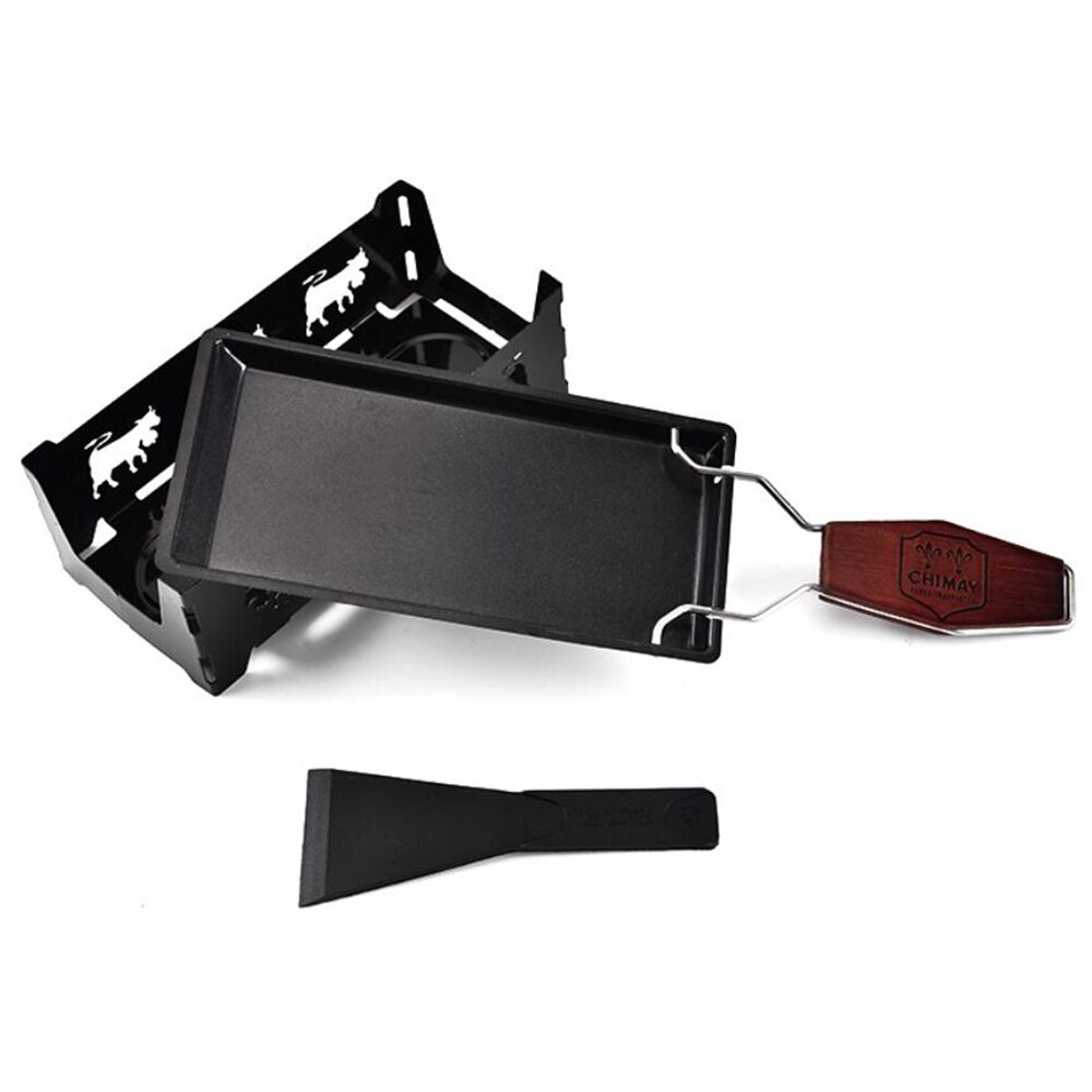 1 sett jern-metall ikke-pinne ost raclette grillplate med massivt trehåndtak rektangulært bakeware kjøkkenapparat 10370e