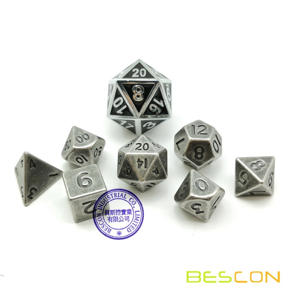 Bescon 10MM Mini Solide Metall Würfel einstellen alt Nickel, alte Mini metallisch polyedrisch D & D RPG Miniatur Würfel 7-setzt