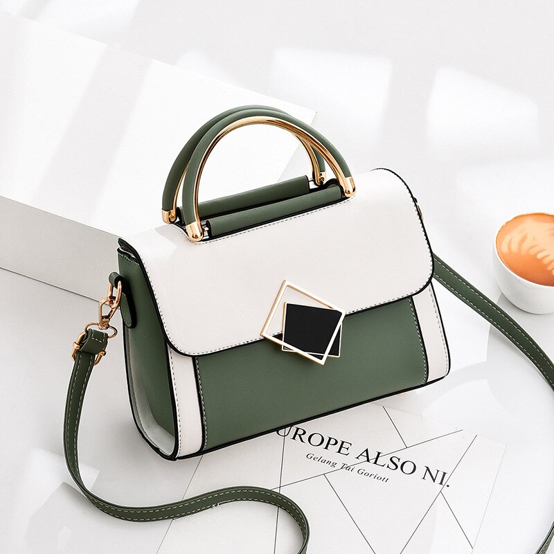 Borsa a tracolla monospalla moda semplice da donna coreana nuova moda autunno e inverno 2019 da donna: Green with White