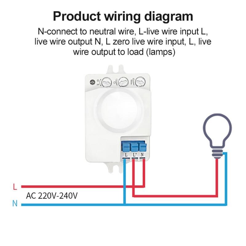 5.8G Microwave Light Control Sensor Switch Sensory Switch Dimming Sensitivity Adjustment Delay Motion Detection Light Controller