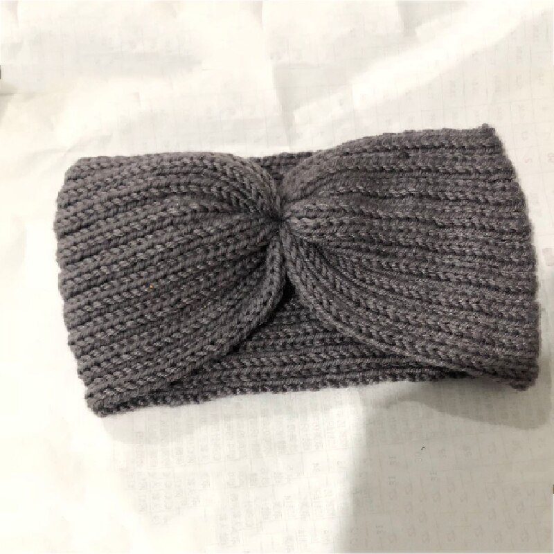 Diademas mullidas con nudo hechas a mano para mujer, bandanas de imitación de visón y Cachemira con lazo sólido, diademas sencillas con calentador de orejas, diadema para mujer: Gris claro