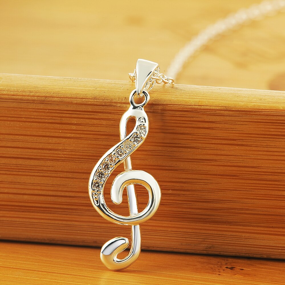 AGLOVER AAA Zircon 18 Inches 925 Sterling Silver Music Note Pendant Necklace For Women Charm Jewelry Party Birthday
