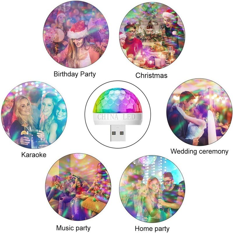 USB Ambient Light DJ RGB Mini Colorful Music Sound Led Apple USB Interface Party Atmosphere Interior Dome Trunk Lamp
