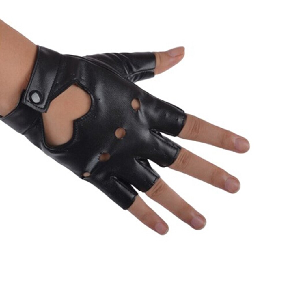Kvinder pu læder handske bil fingerløse ydeevne handsker: Sort