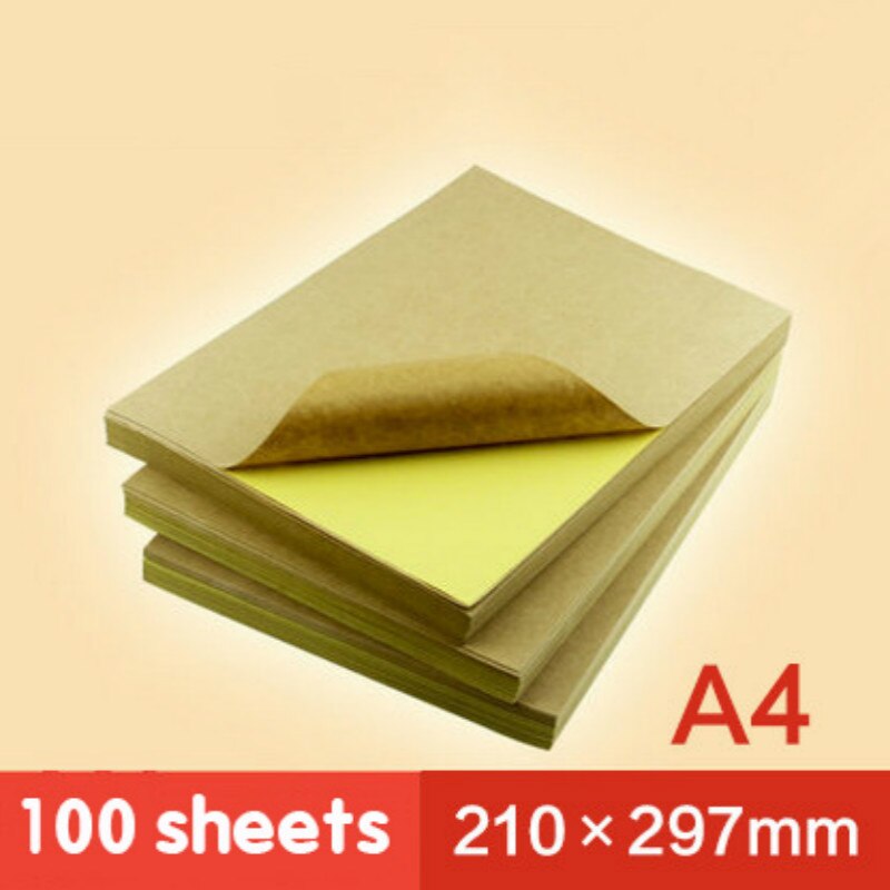 Papel Kraft autoadhesivo para impresora de chorro de tinta, A4 Li Huang, copia de papel sin papel, impresión autoadhesiva, 100 piezas