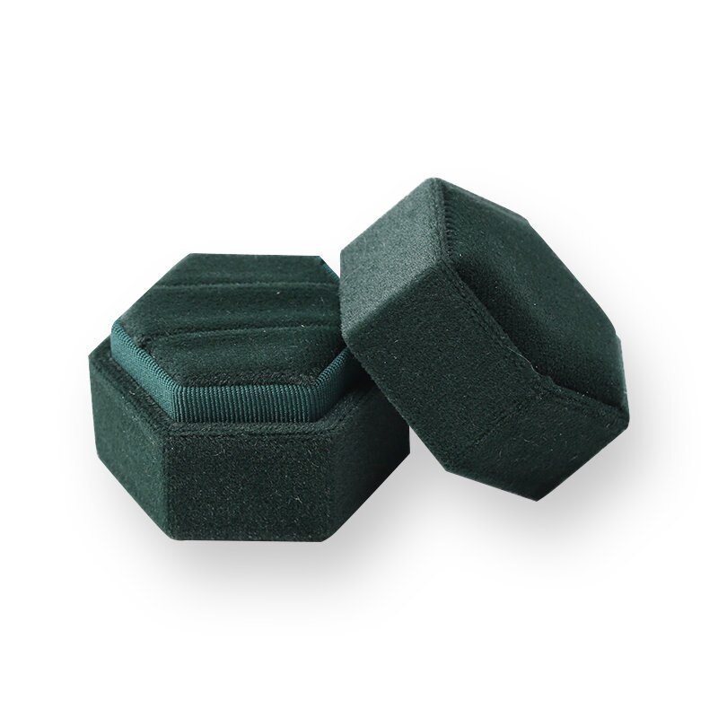 Hexagon Shape Fluwelen Doos Dubbele Ring Opbergdoos Bruiloft Ring Display Voor Vrouw Oorbellen Verpakking 5 Kleuren: Hexagon Green