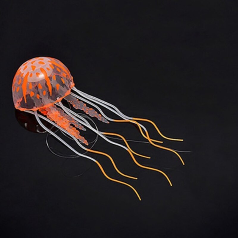Glödande effekt konstgjord silikon levande maneter fisk tank akvarium dekoration mini ubåt undervattens ornament: Orange
