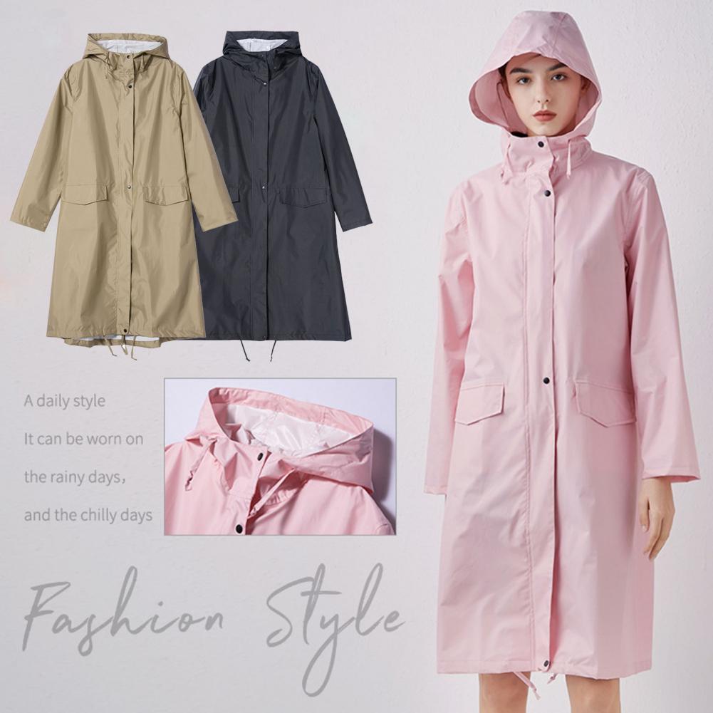 Effen Kleur Hooded Regenjas Waterdichte 210D Polyester Doek Unisex Regen Jas Voor Vrouwen Mannen Outdoor Wandelen Roze/Kaki/zwart