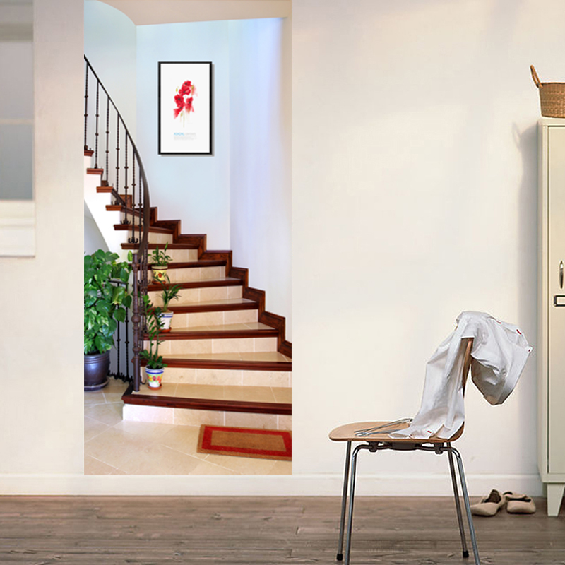 3D Wall Door Sticker Modern Spatial Expansion Stairs Wallpaper PVC Self-Adhesive Waterproof 3D Door Murals Home Decals