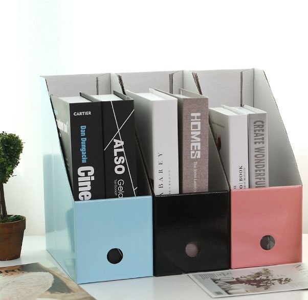 LOAAO Eco-Friendly Cardboard table organizer box office file box holder book storage box Home Storage Organization: 3pcs different color
