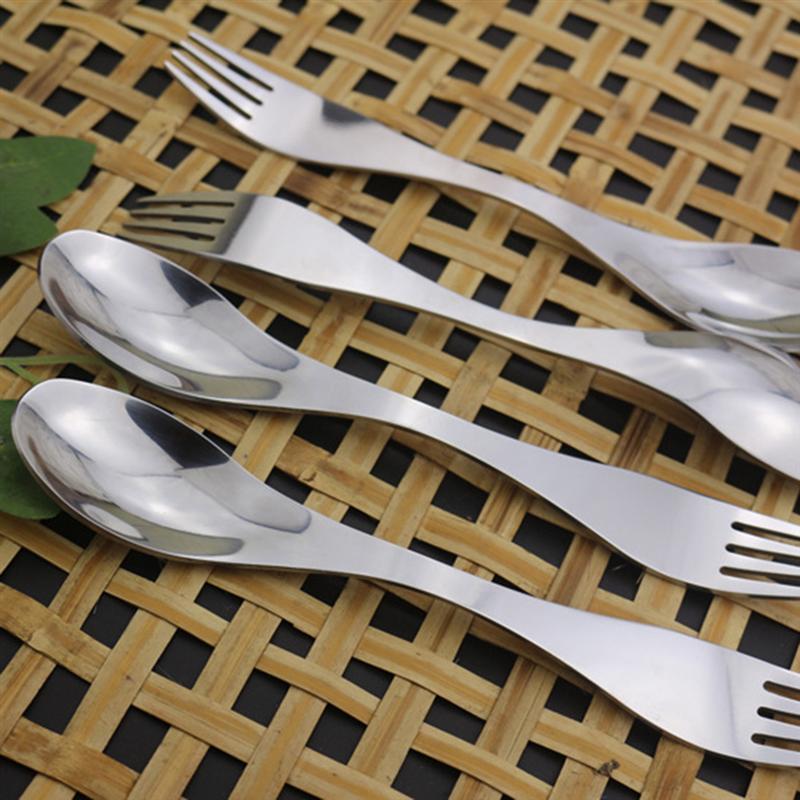 2 pcs Camping Spork Outdoor Double-ended Stainless Steel Multifunction Fork Spoon for Travel
