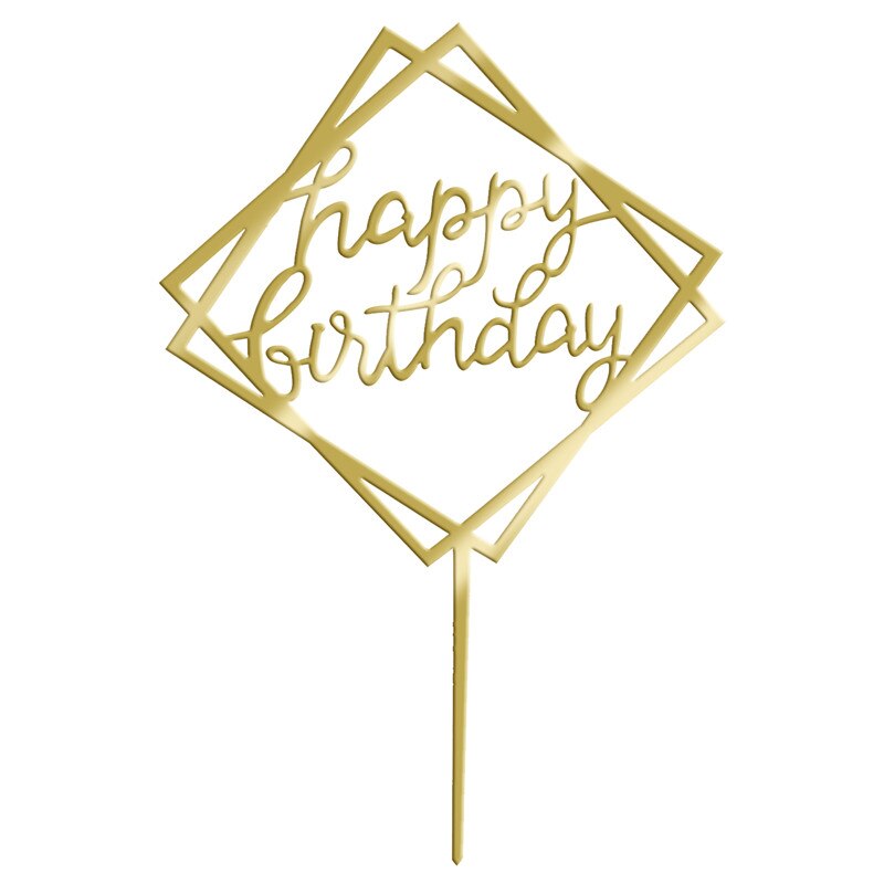 Adorno para pastel de feliz cumpleaños, banderas para decoración de pasteles de color dorado, plateado y negro, adorno para pasteles de: D- 1pcs