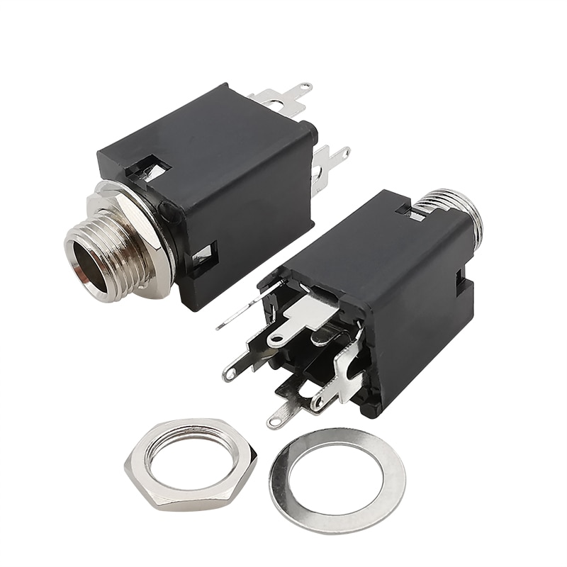 PJ-612A 6.35mm Audio Headphone Jack 1/4 inch 5 Pin Audio Microphone Female Socket Panel Mount Solder Conenctor with Nut