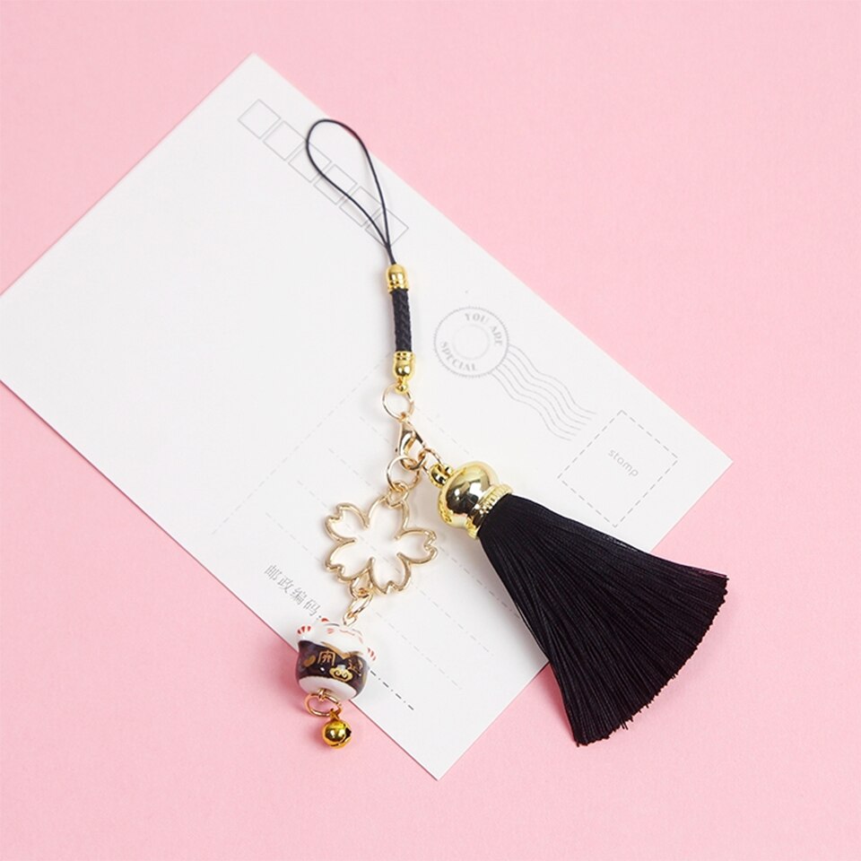 Lindo cinto para smartphone, cinto para iphone, samsung, decoração, flor de cereja, borla, sino do telefone móvel: A