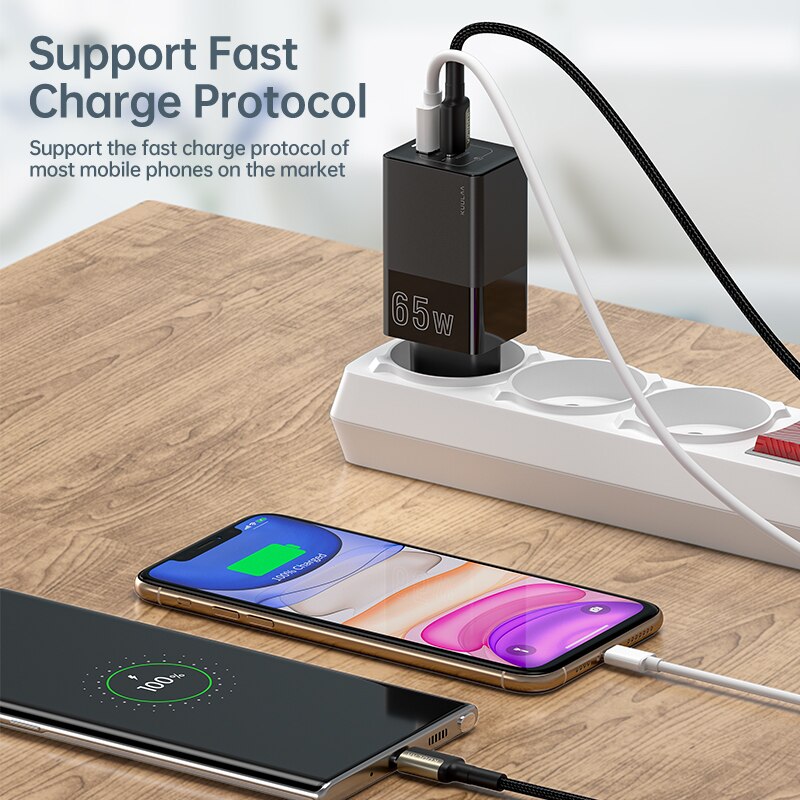 65W GaN Charger Quick Charge QC 4.0 3.0 Type C PD USB Charger Portable Fast Charger For Xiaomi Laptop