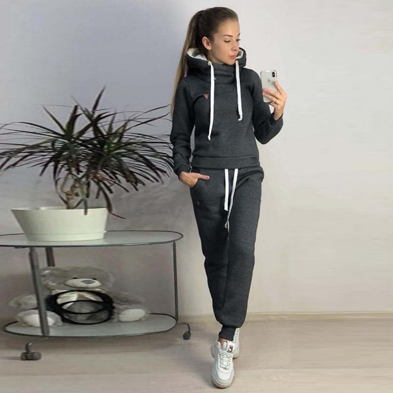 Hoodies solid Suit Set Women Tracksuit Two-piece Style Outfit Sweatshirt Sport Wear