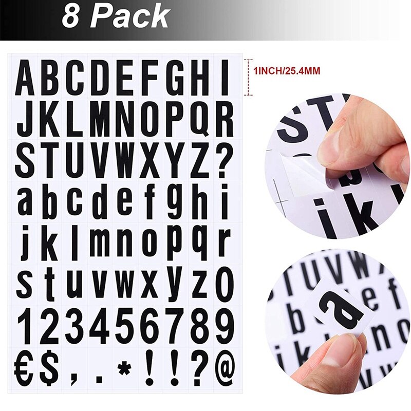 8 Sheets 576 Pcs Self-Adhesive Vinyl Letters Numbers Kit,Mailbox Numbers Sticker for Mailbox,Signs,Window,Door, 1 Inch