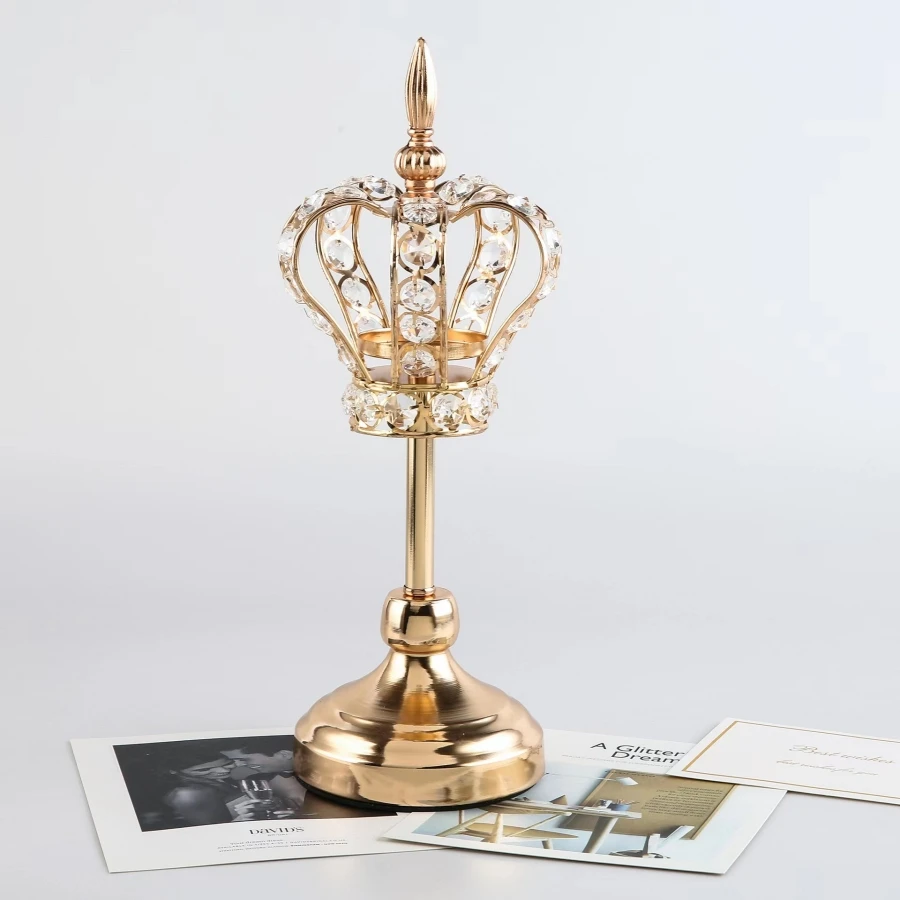 Golden Crystal Votive Candle Holder Crown Shape Tealight Candle Holders, Vintage Candlestick for able Centerpiece Wedding