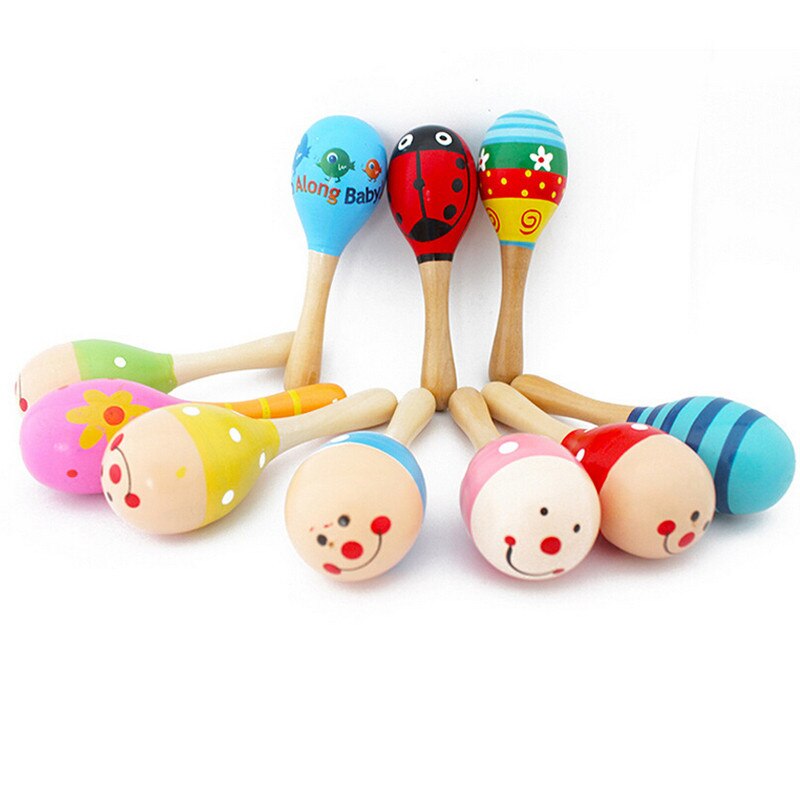 1Stck 12x4cm Holz Maraca Baby Rasseln Sand Hammer freundlicher Musical Party favor Art Baby Shaker Spielzeug