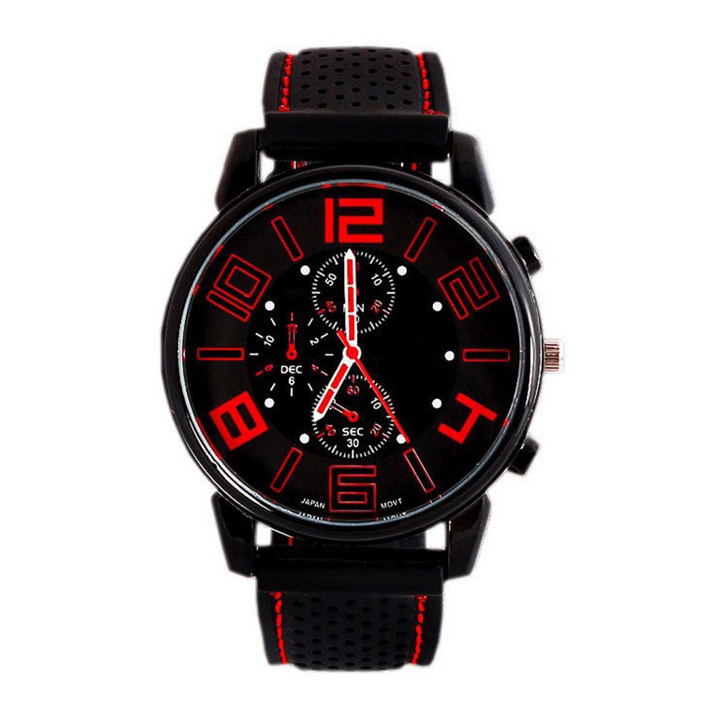 Men Quartz Analog Watch Silicone Strap Band Round Dial Sport Wristwatch DO2: Red