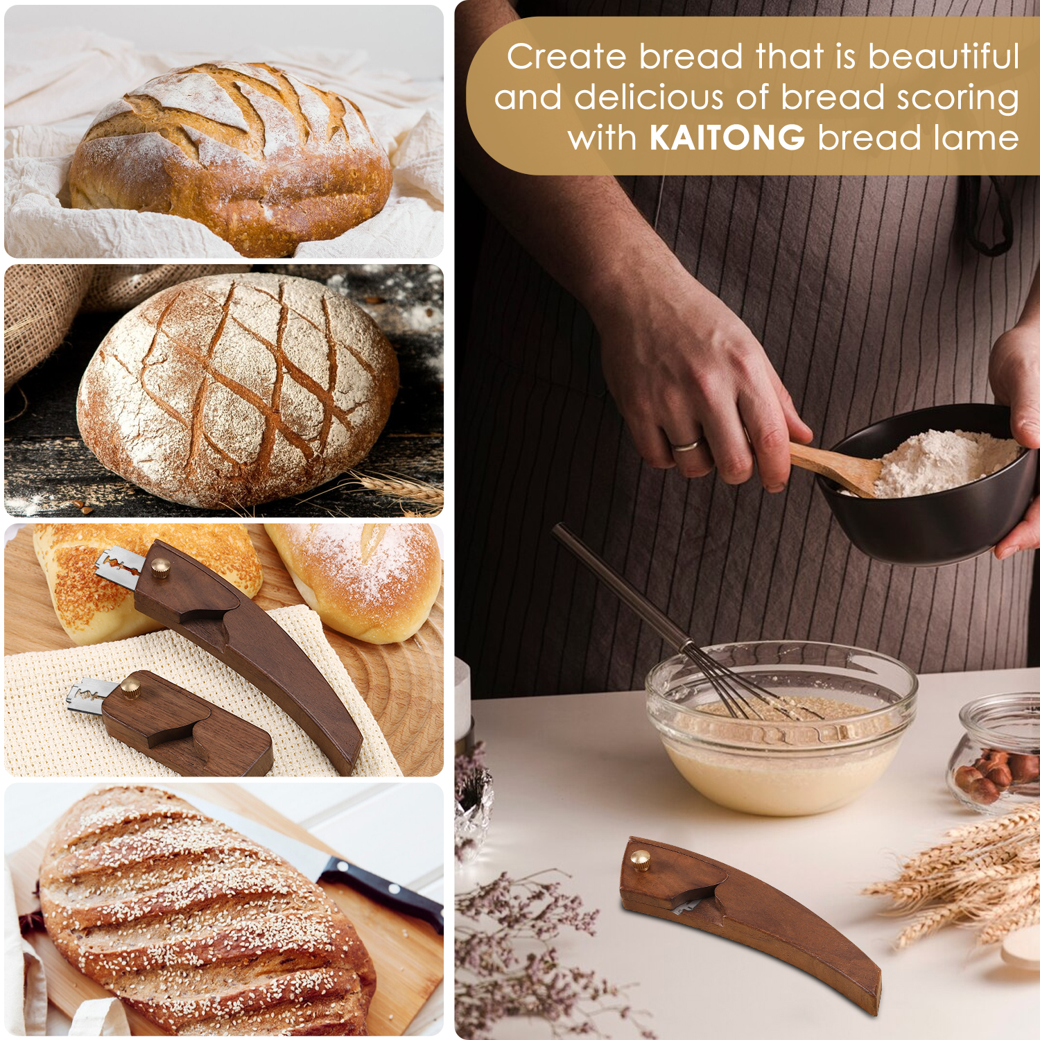 Herramienta de puntuación de masa de lame de pan de madera magnética, herramienta de puntuación de lame de levadura hecha a mano, herramienta de puntuación de pan, horneado de pan casero, doug