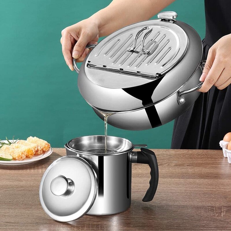 Frying Pans 304 Stainless Steel Pot Japanese Deep Fryer Kitchen Deep Frying Pot Temperature Control Without Oil Cookware