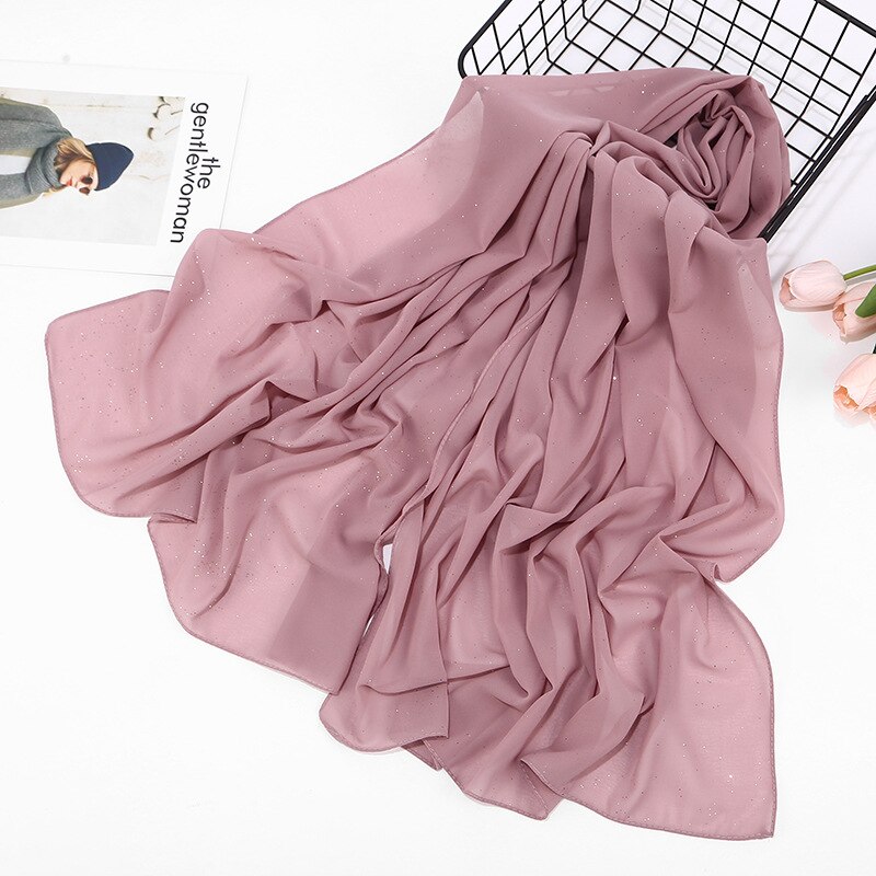 Ensfarvet forår sommer glitter chiffon tørklæde til kvinder shimmer sjal muslimsk hoved hår hijab tørklæder bufanda mujer: Farve 20