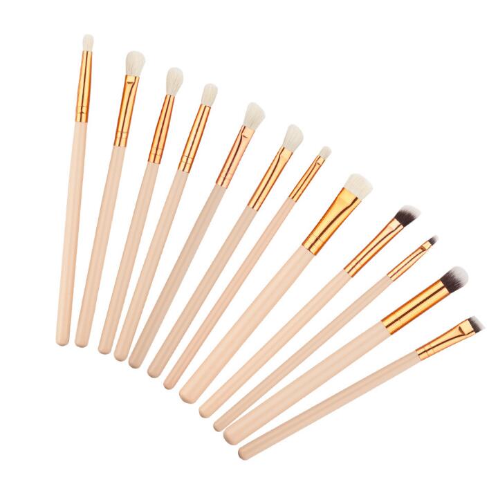 12Pcs Eyes Makeup Brushes Set Wood Handle Eyeshadow Eyebrow Eyeliner Blending Powder Smudge Brush