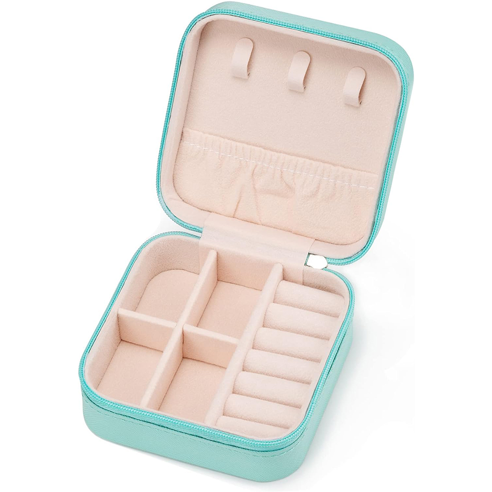 Mini soporte de almacenamiento de joyería portátil de viaje para anillos, pendientes, collares, pulseras, brazaletes, cajas organizadoras para niñas y mujeres: Azul