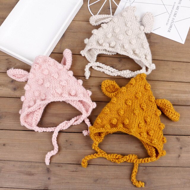 Gorros de lana con orejeras para bebés, con cordones, para otoño e invierno, para hombres y mujeres, sombreros artesanales, bonitos de punto