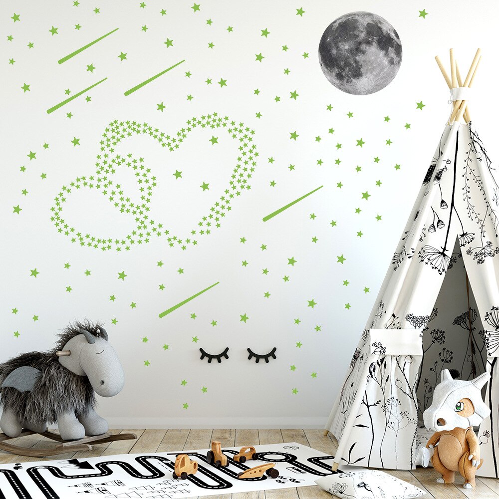 Glowing Moon Shooting Star Wall Stickers Home Decor Glow In The Dark Vinyl Babyroom Bedroom Living Room Decoration