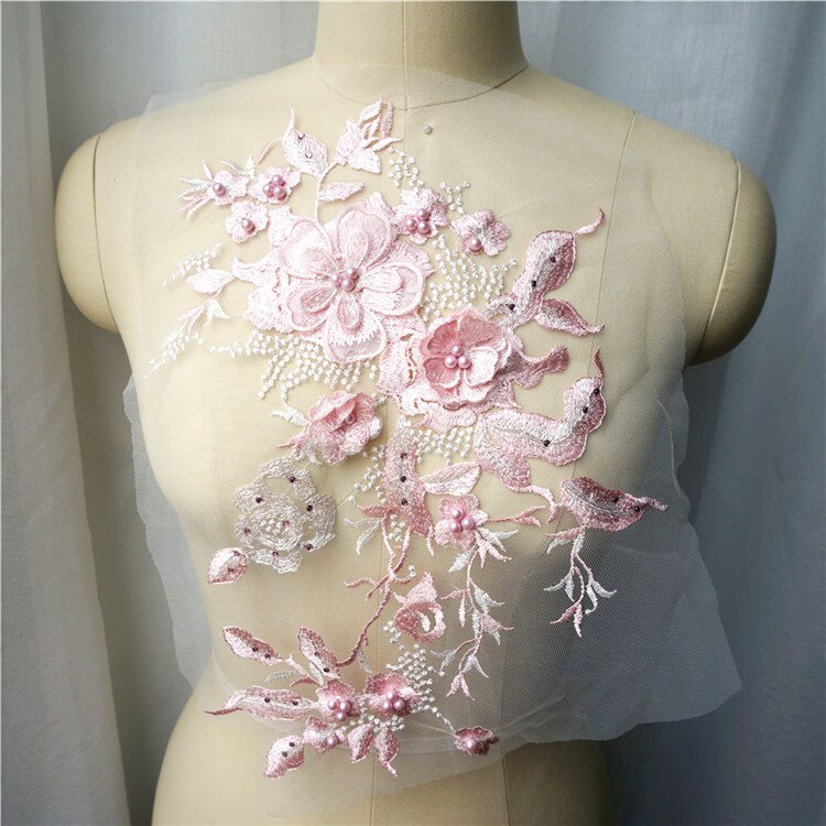 Applique 3D En Dentelle Avec Perles – Motif Floral Pour Robe De Mariée, Couture, DIY (3 Tailles, Doré)