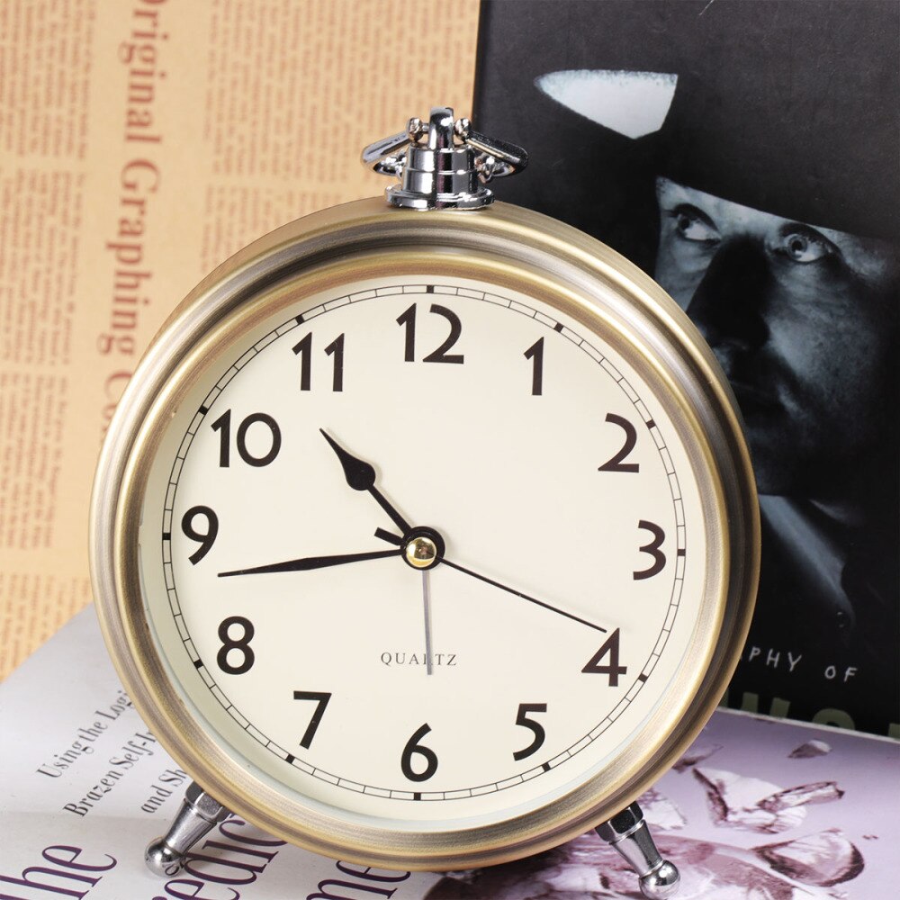 Metal Alarm Clock Roman Numerals Table Bedside Silent Alarm Clock Sweep Seconds Alarm Clock: Default Title