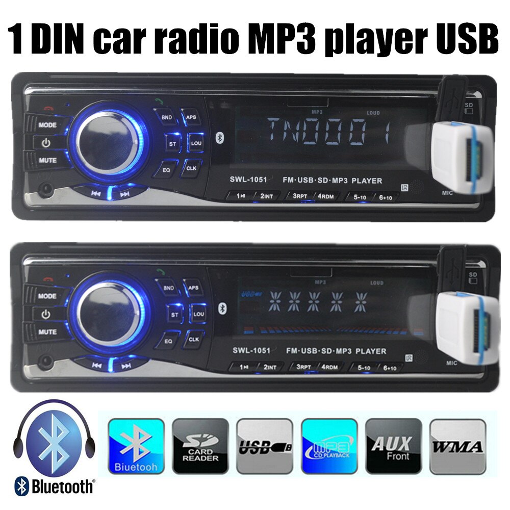 Single Din Car Stereo Audio 12V Bluetooth In-dash FM Receiver Aux Input Receiver USB MP3 MMC WMA FLAC Car Radio Player