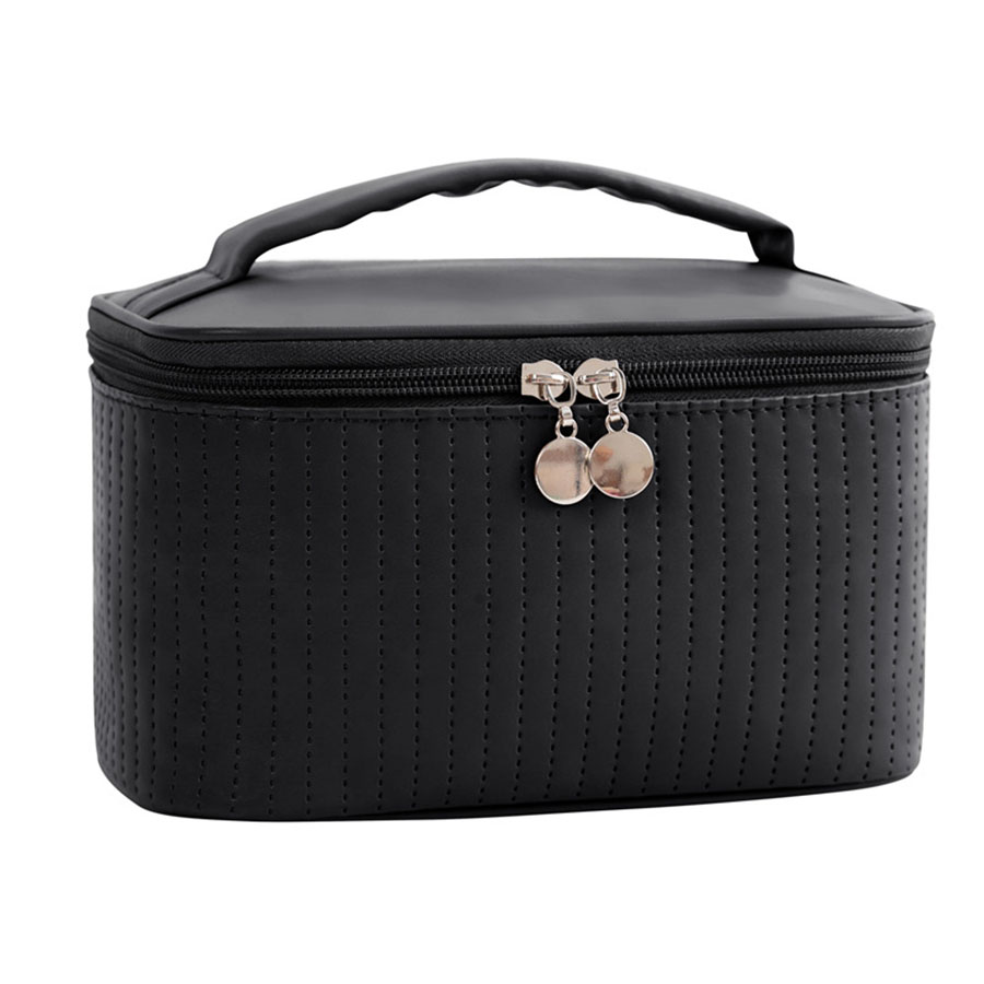 Make-uptassen voor dames Reistoilettas Leuke koffers Tas Draagbaar Effen kleur Make-up organizer Box Cosmetische tas Neceser PU-leer: Black