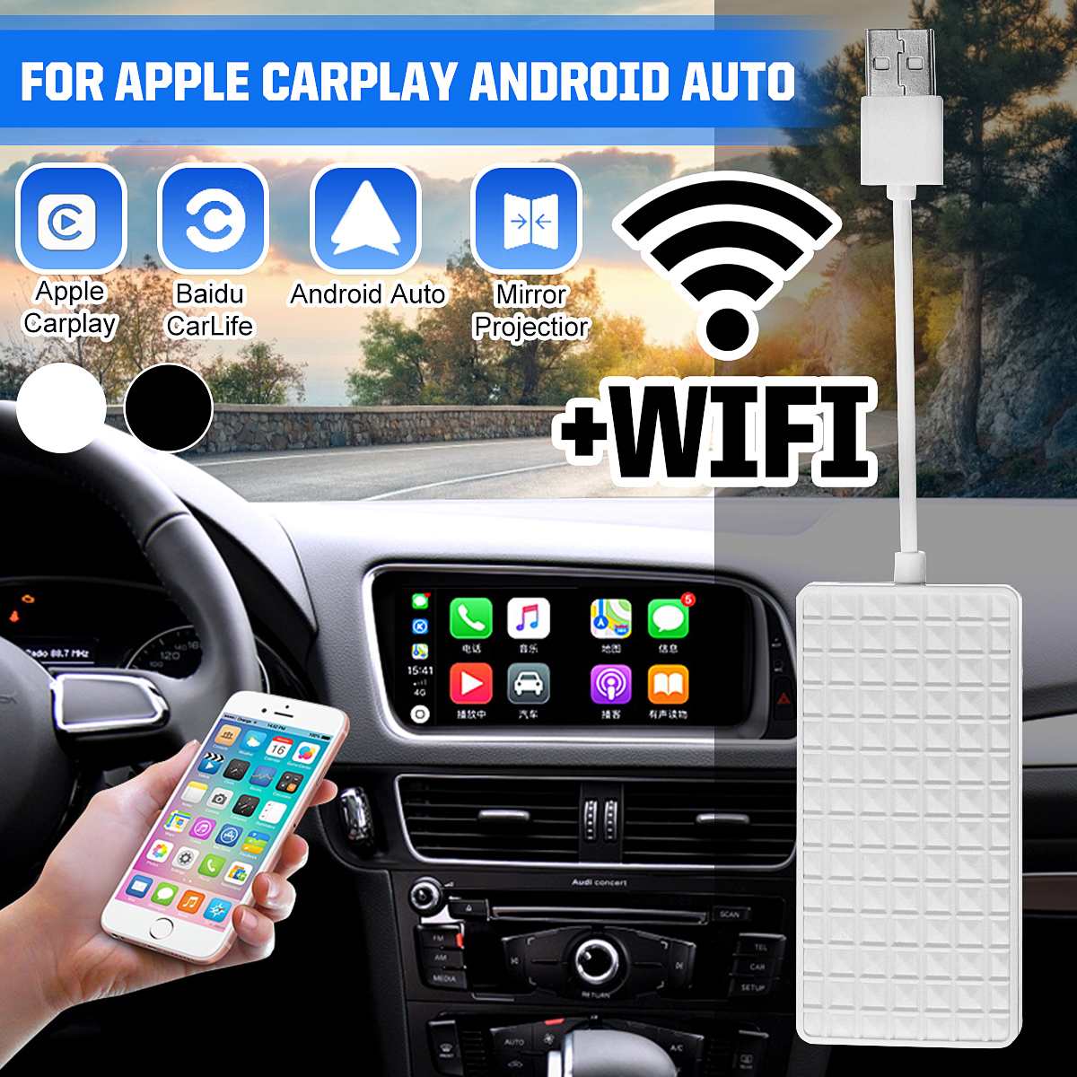 Draadloze Wifi Usb Smart Auto Link Dongle Voor Android Auto Navigatie Voor Apple Carplay Module Auto Smarthone Usb Carplay Adapter