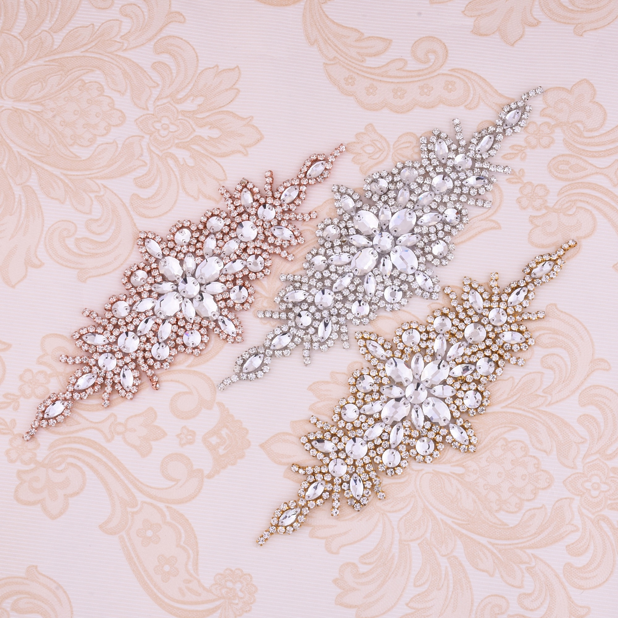 Strass Lijfje Applicaties Zilveren Bruids Riem Gold Crystal Kralen Rose Gold Pearl Applicaties Fix Iron Naaien Voor Kleding