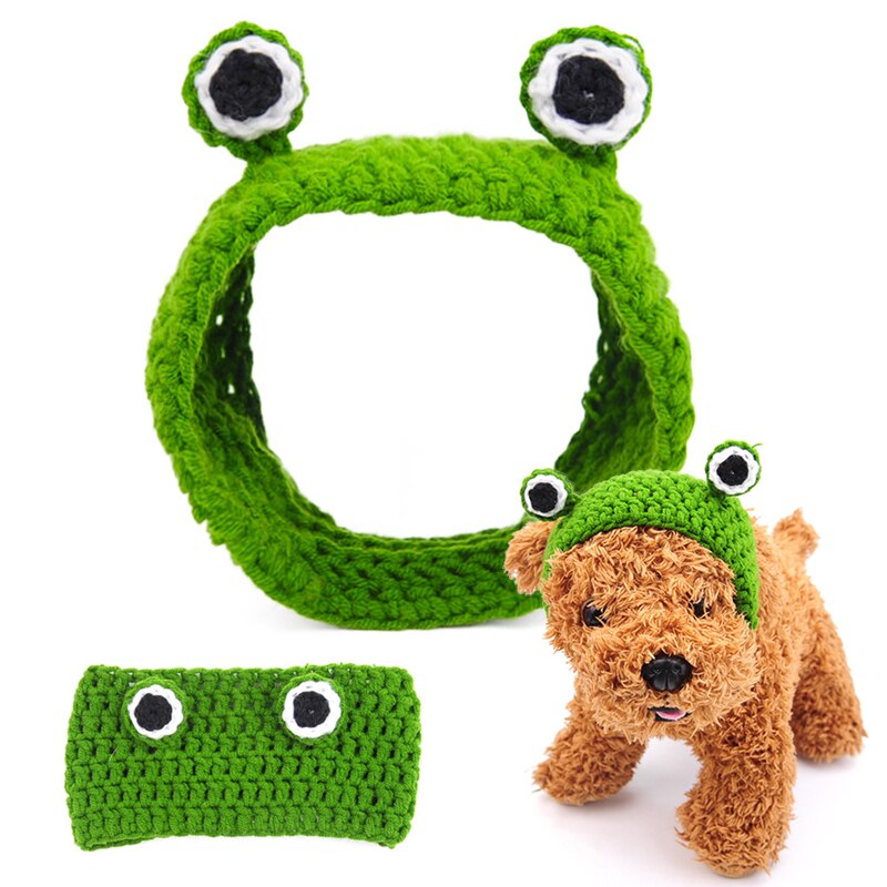 Gorros de lana de punto con dibujos animados para gato, cachorro, gato, Rana, cabeza de disfraz, engranaje, forma de rana, gorro de gato para invierno, accesorios para disfraz de Mascota: M