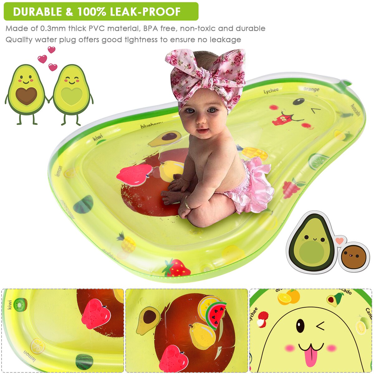 Avocado Shape Baby Water Mat W 6 Floating Toys Pool Rafts Infant Ride Baby Supplies Baby Care Infant Activity Play Mat