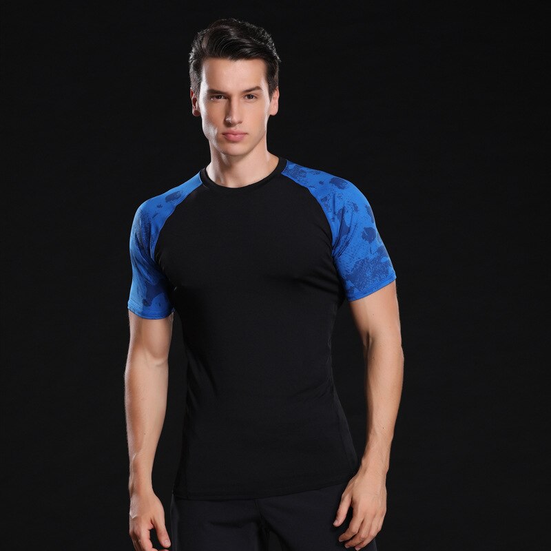 Fahion Men Running T Shirt Men O-neck T-shirt Bodybuilding Sport Shirts Tops Gym Men Tees: Blue / M