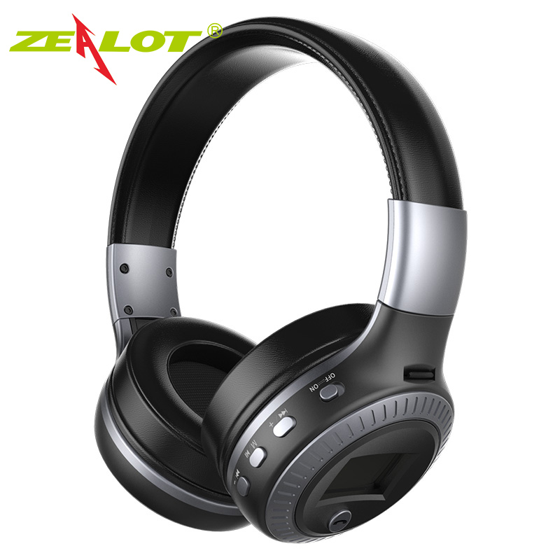 ZEALOT B19 Wireless Headphones with fm Radio Bluetooth Headset Stereo Earphone with Microphone for Computer Phone,Support TF,Aux: Black Grey