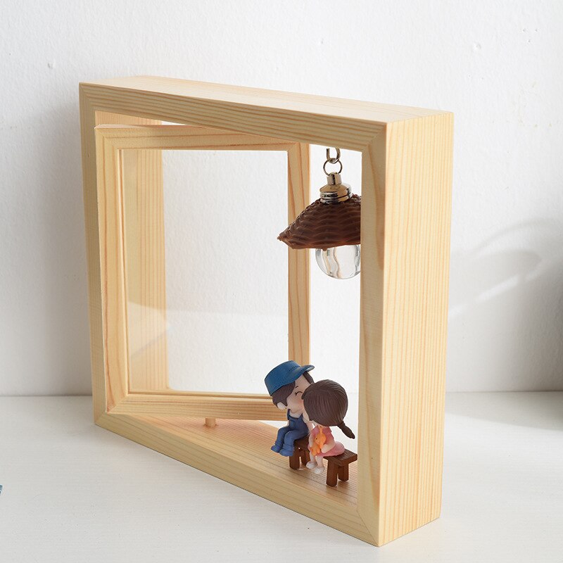 Wooden Rotating Photo Frame 6-Inch Pine Photo Frame Table Setting Double-Sided Rotating Couple Photo Frame Decoration