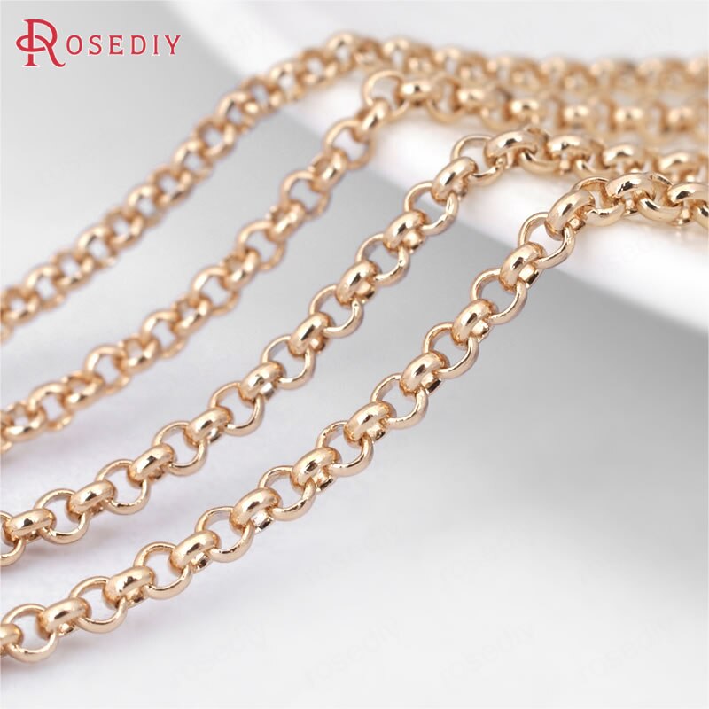 (15900)2 Meters 2MM 3MM 3.8MM Brass Round Link Chains Necklace Chains Jewelry Making Supplies Diy Findings Accessories: 2MM-Champagne Gold