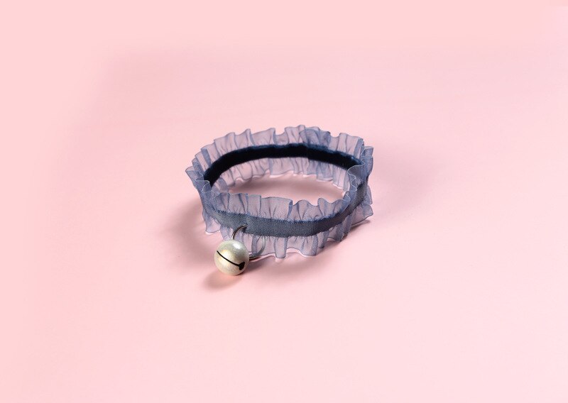 Pet Collar Velvet Lace Stretch Adjustable Pet Bell Collar Cat Dog Collar Necklace Dog: Blue / 25-30cm