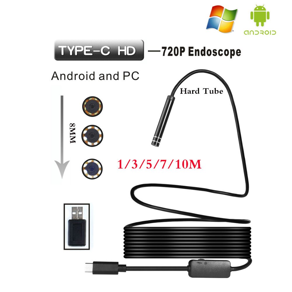 Caméra USB d'endoscope d'android HD de lentille de 8mm Type d'appareil-photo de Tube dur d'inspection d'endoscope d'usb de C pour l'endoscope de téléphones de Huawei