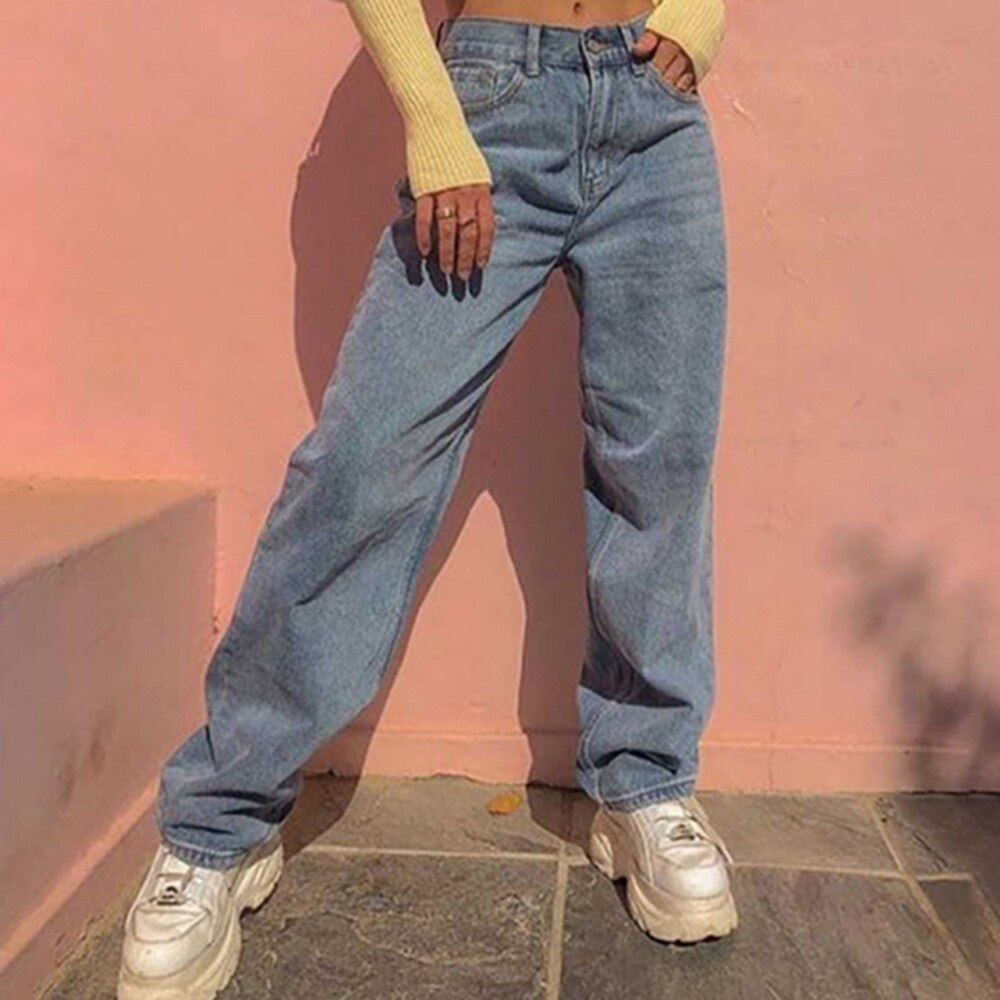Jeans Baggy à Taille Haute Gris