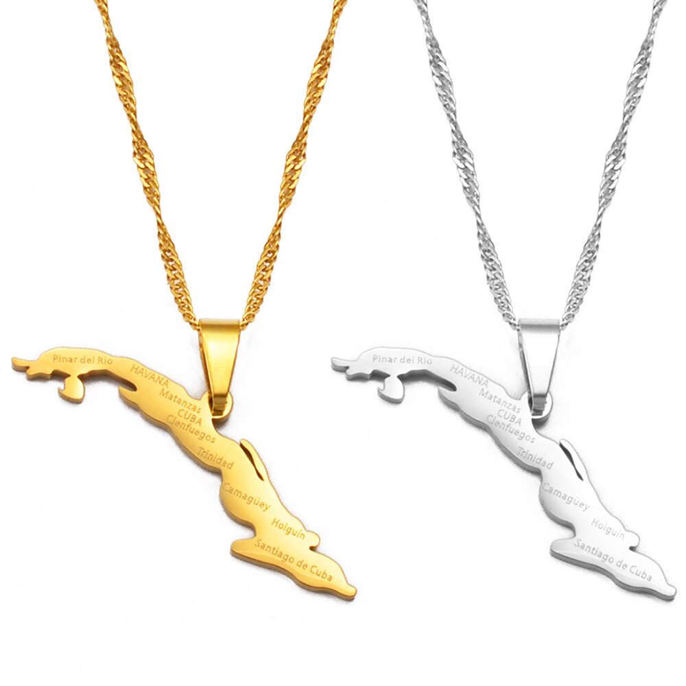 Anniyo cuba kaart met steden kettingen dames, kaart van cuba bedel hanger cubaanse sieraden  #238121
