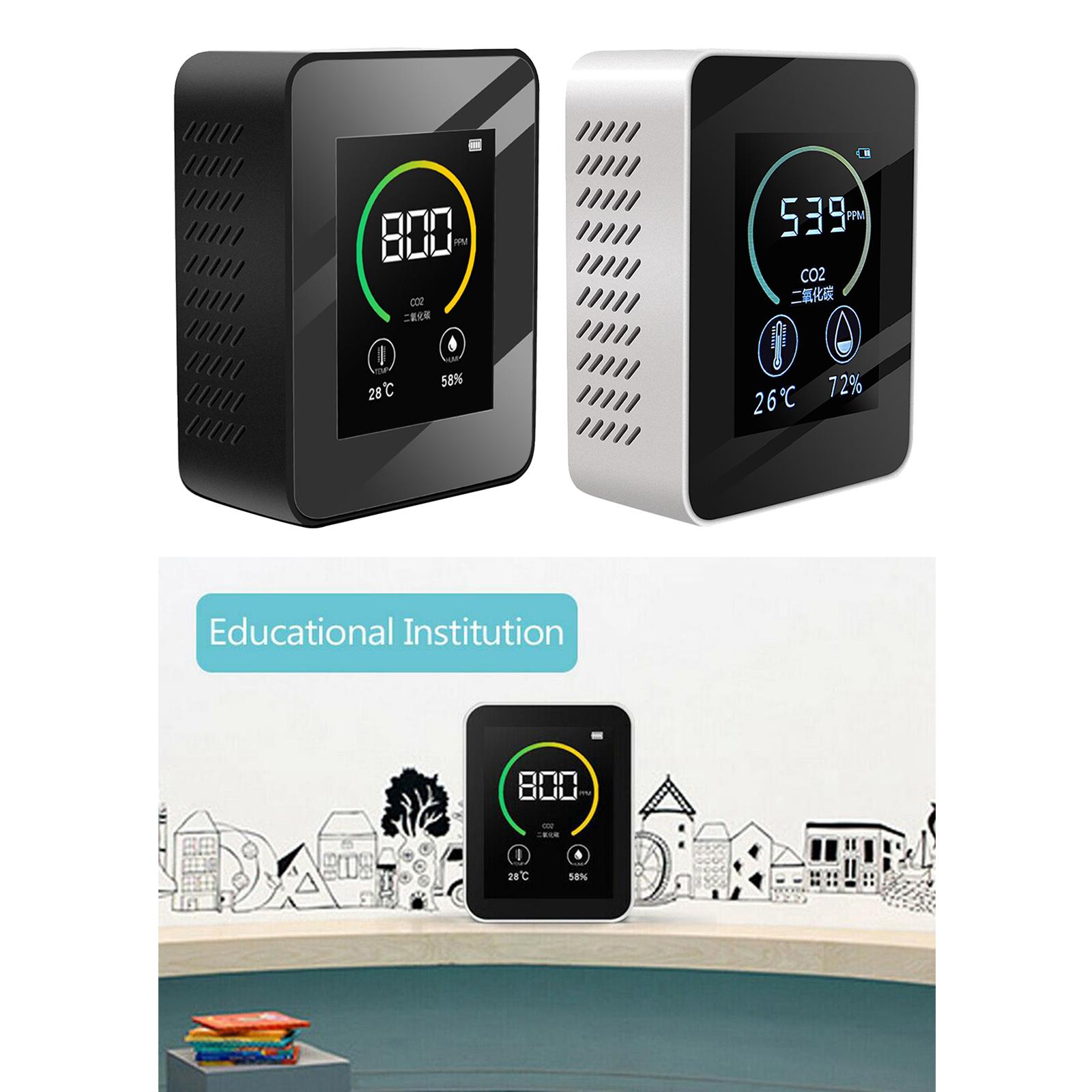 Led CO2 Detector Lucht Kooldioxide Sensor Monitor Meter