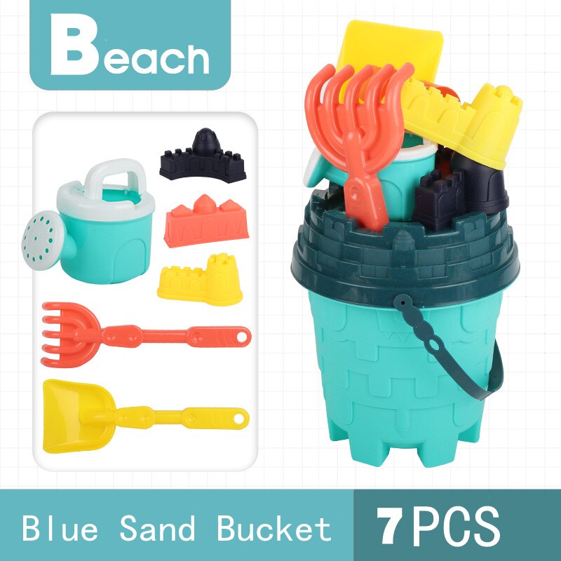 Zomer 7Pcs Strand Gereedschap Set Zand Spelen Speelgoed Voor Kids Fun Water Beach Seaside Gereedschap Kind Zandloper Schop Tool: bule Sand Bucket